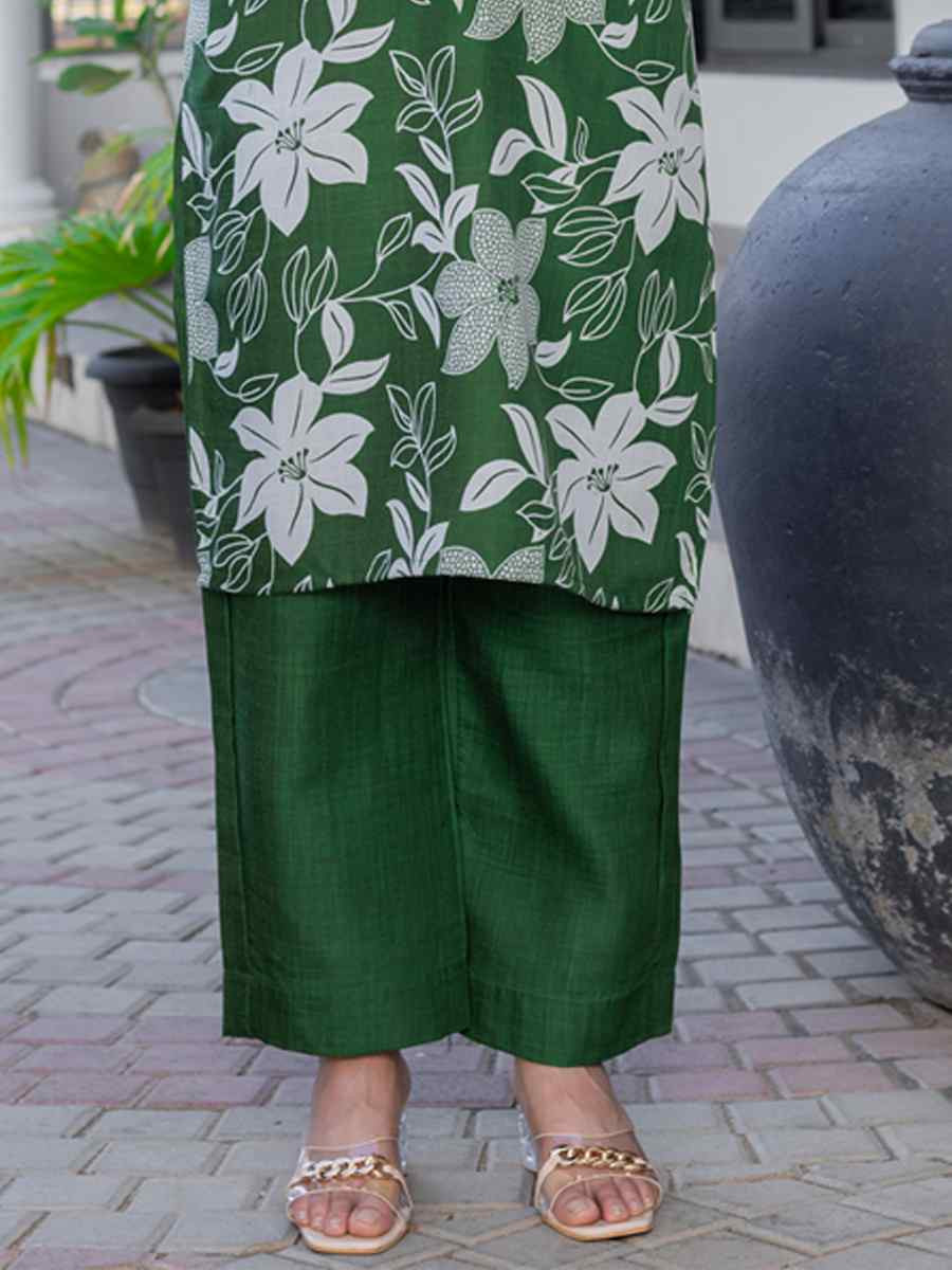Green Cotton Blend Printed Festival Casual Kurti
