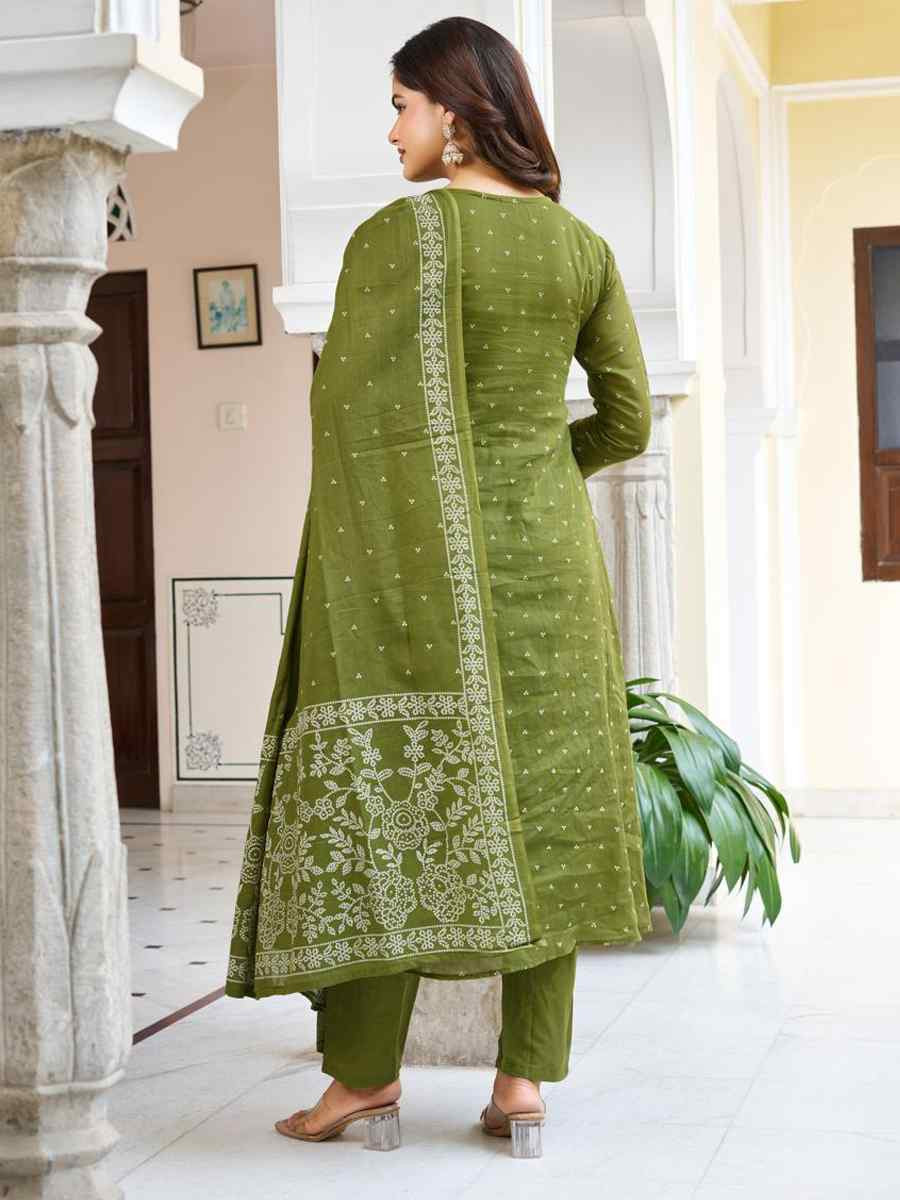 Green Cotton Embroidered Festival Casual Ready Pant Salwar Kameez