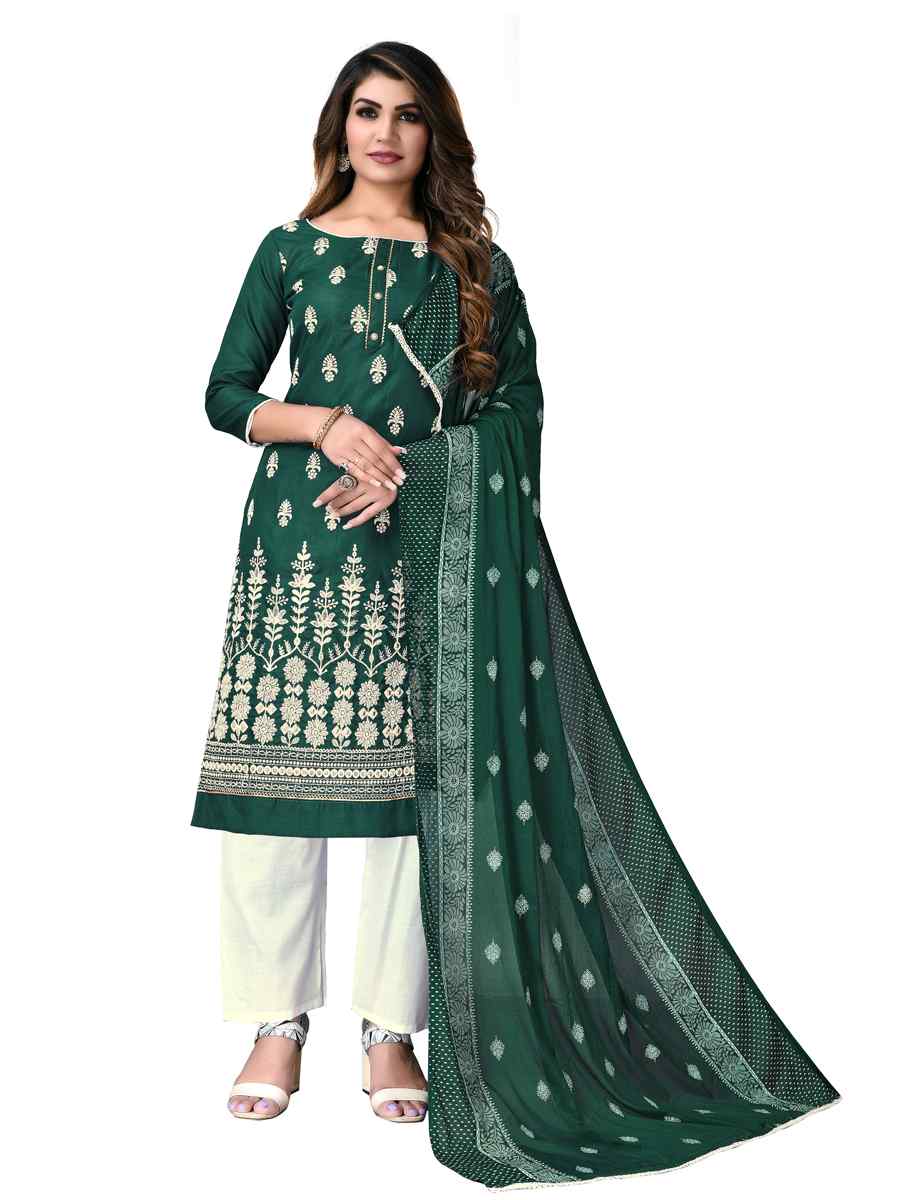 Green Cotton Embroidered Festival Wedding Pant Salwar Kameez