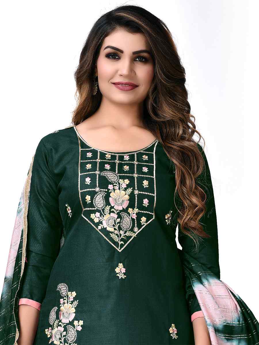 Green Cotton Embroidered Festival Wedding Pant Salwar Kameez