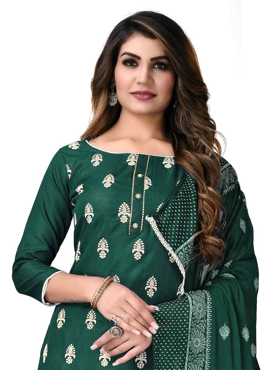 Green Cotton Embroidered Festival Wedding Pant Salwar Kameez
