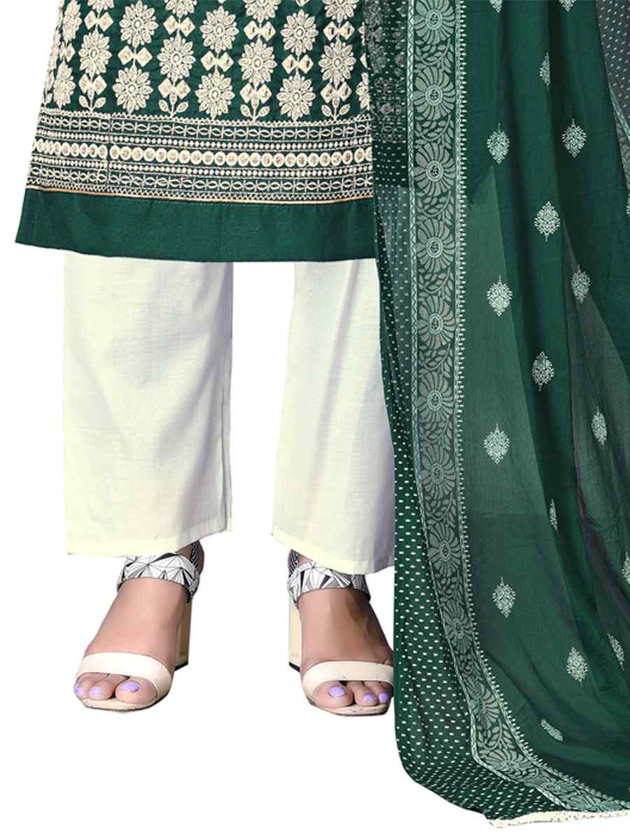 Green Cotton Embroidered Festival Wedding Pant Salwar Kameez