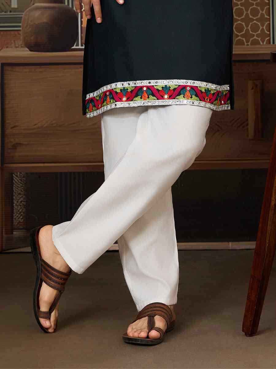 Green Cotton Embroidery Festival Wedding Party Kurta