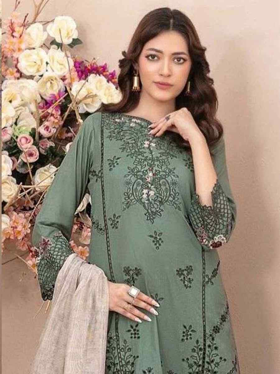 Green Cotton Embroidery Party Wedding Festival Casual Pant Salwar Kameez