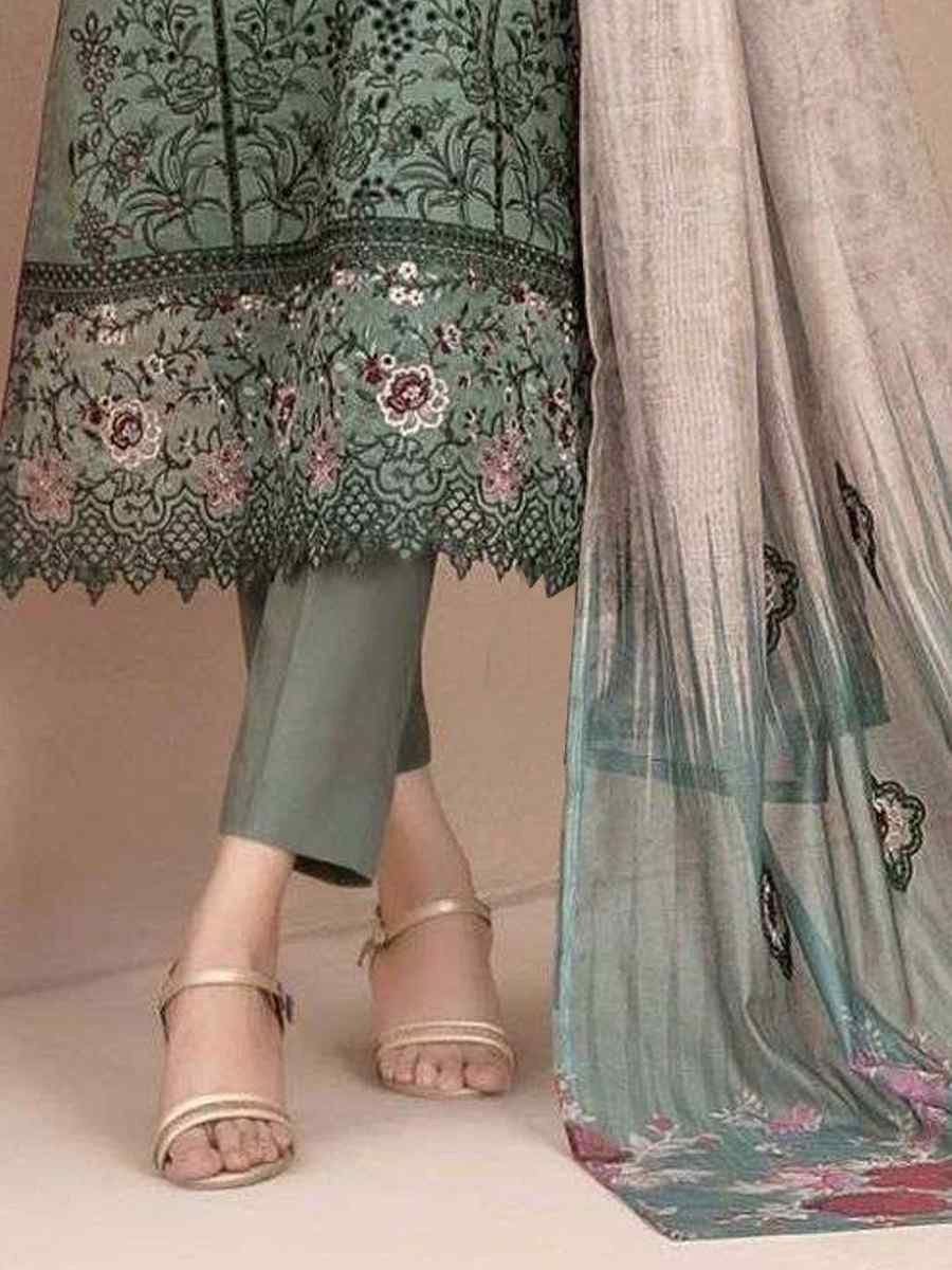 Green Cotton Embroidery Party Wedding Festival Casual Pant Salwar Kameez