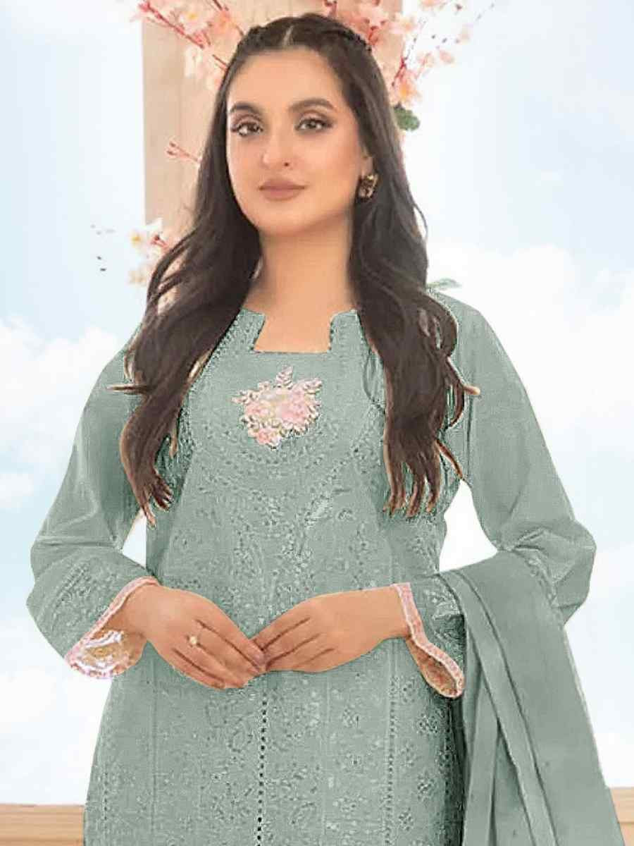 Green Cotton Embroidery Party Wedding Festival Casual Pant Salwar Kameez