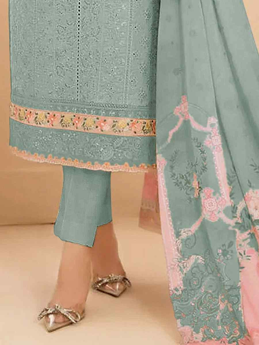 Green Cotton Embroidery Party Wedding Festival Casual Pant Salwar Kameez