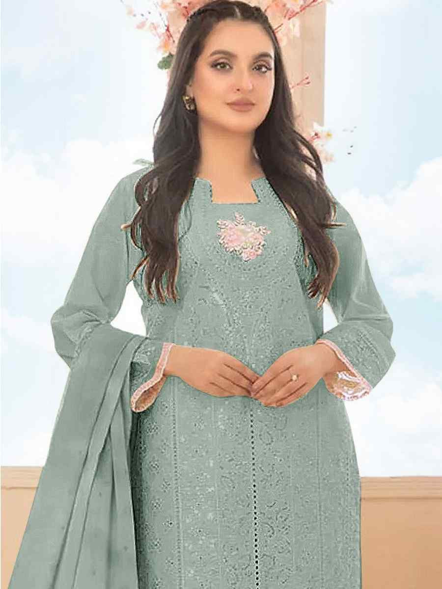 Green Cotton Embroidery Party Wedding Festival Casual Pant Salwar Kameez