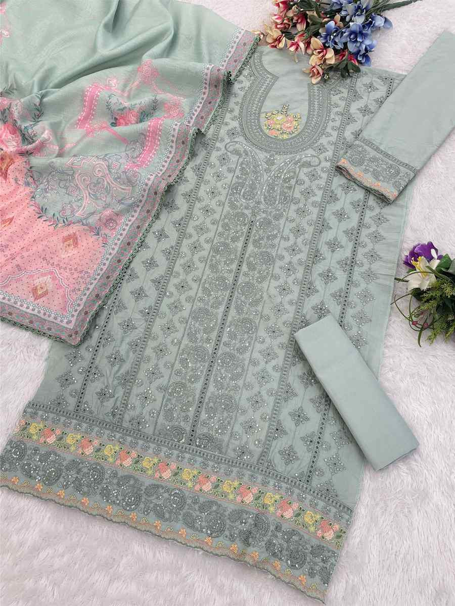 Green Cotton Embroidery Party Wedding Festival Casual Pant Salwar Kameez