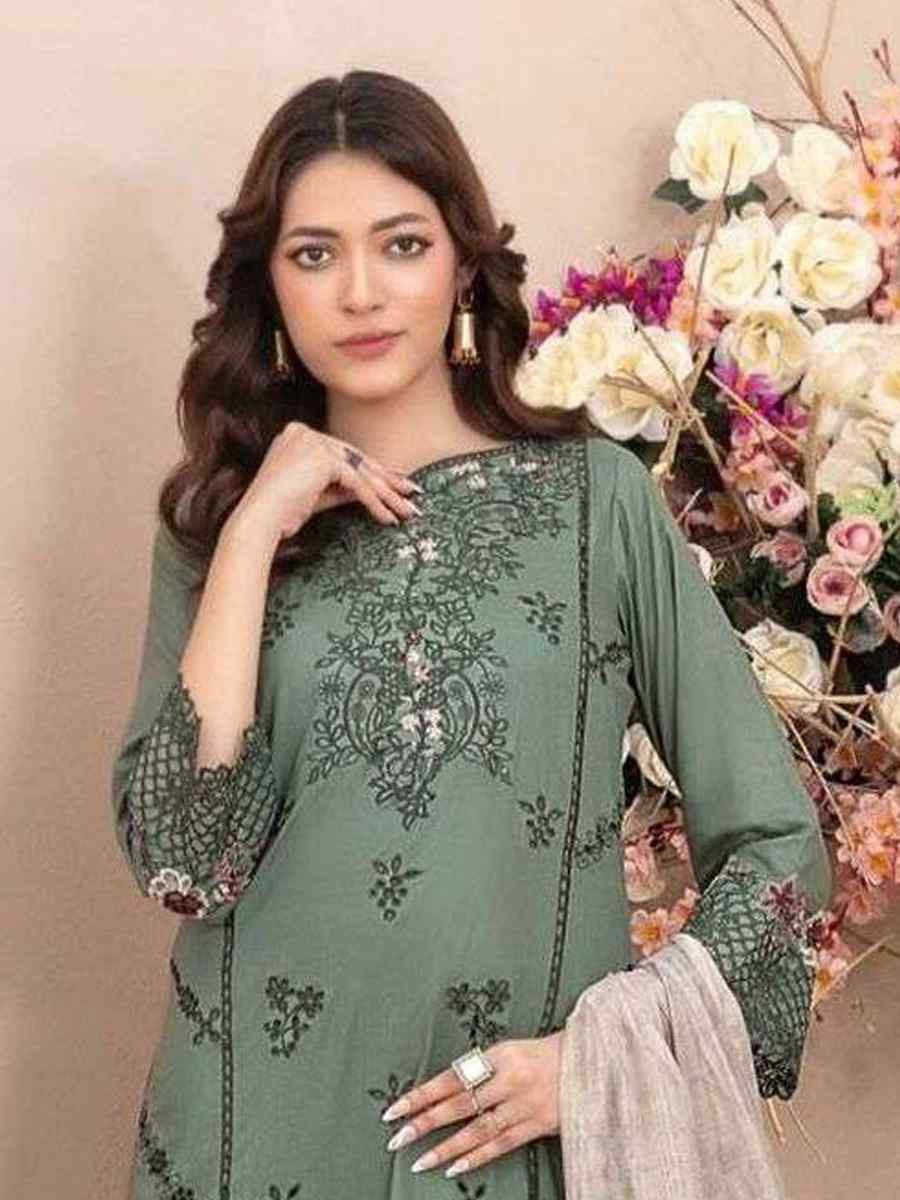 Green Cotton Embroidery Party Wedding Festival Casual Pant Salwar Kameez