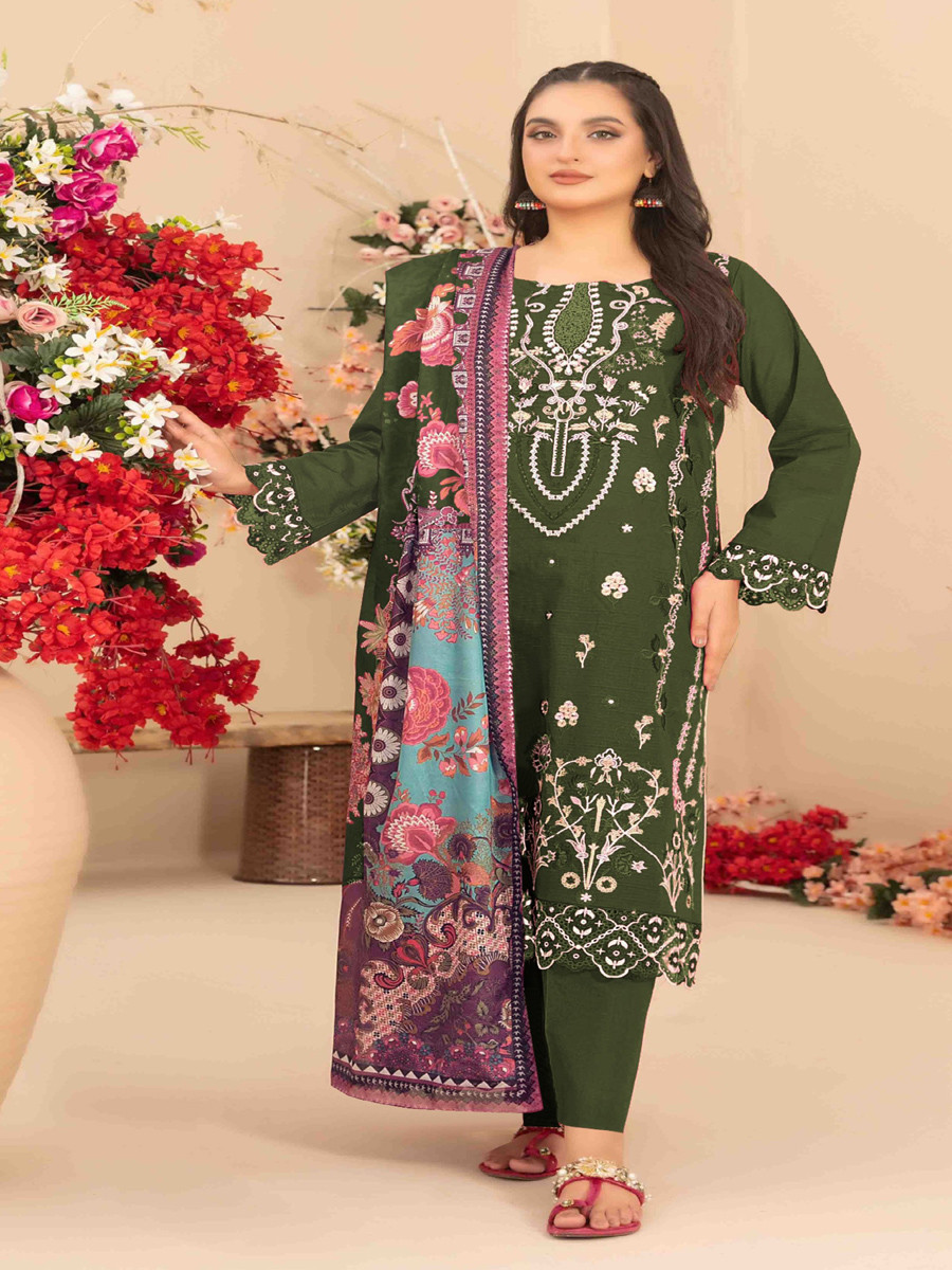 Green Cotton Embroidery Sequins Zari Wedding Party Festival Casual Pant Salwar Kameez