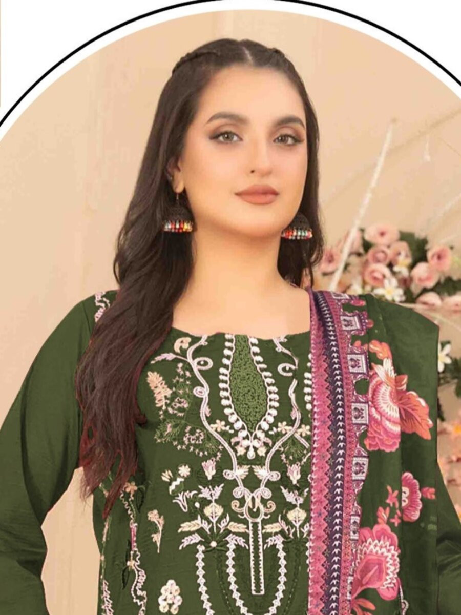 Green Cotton Embroidery Sequins Zari Wedding Party Festival Casual Pant Salwar Kameez