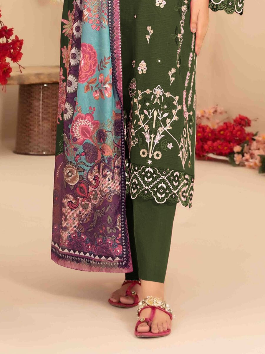 Green Cotton Embroidery Sequins Zari Wedding Party Festival Casual Pant Salwar Kameez