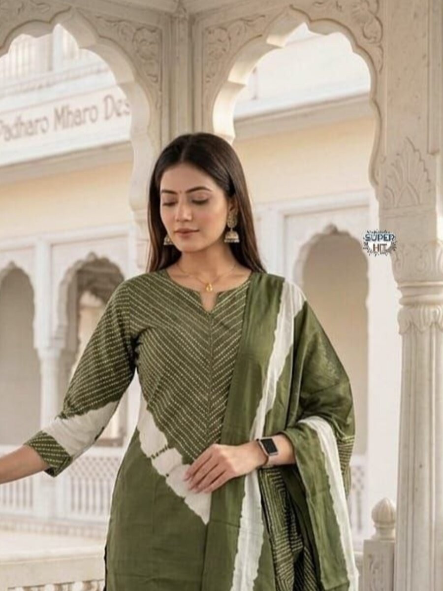 Green Cotton Embroidery Wedding Party Festival Ready Pant Salwar Kameez
