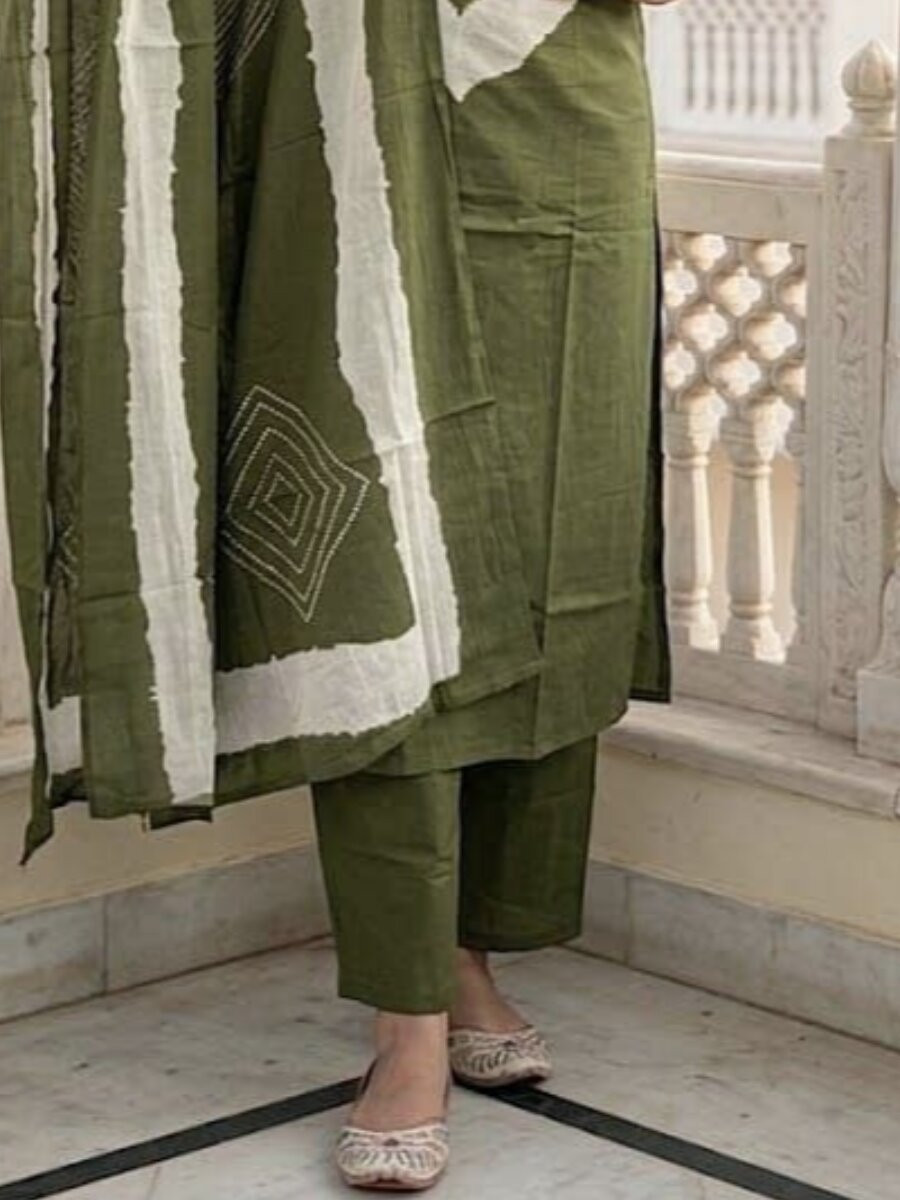 Green Cotton Embroidery Wedding Party Festival Ready Pant Salwar Kameez