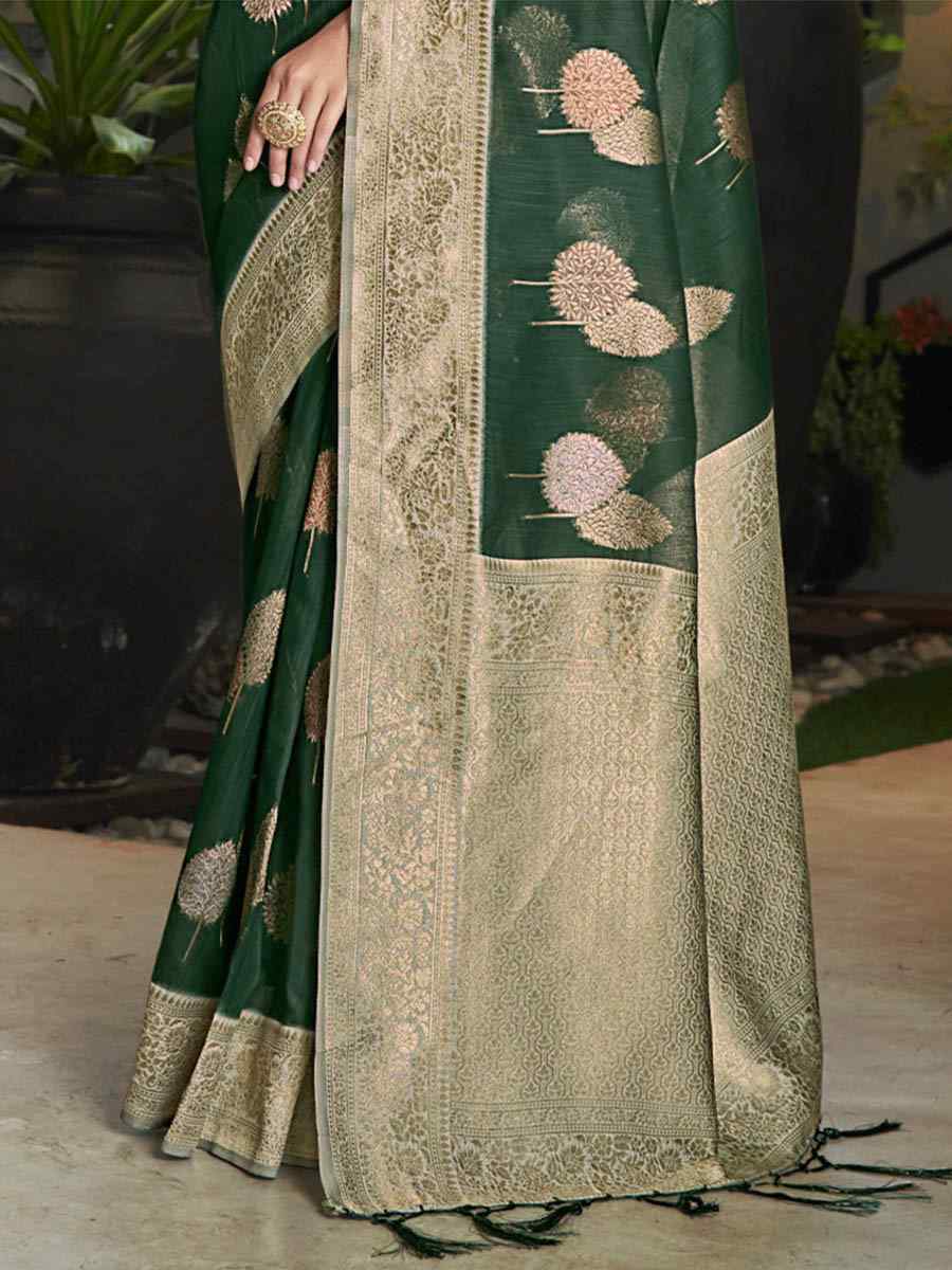 Green Cotton Handwoven Casual Festival Heavy Border Saree