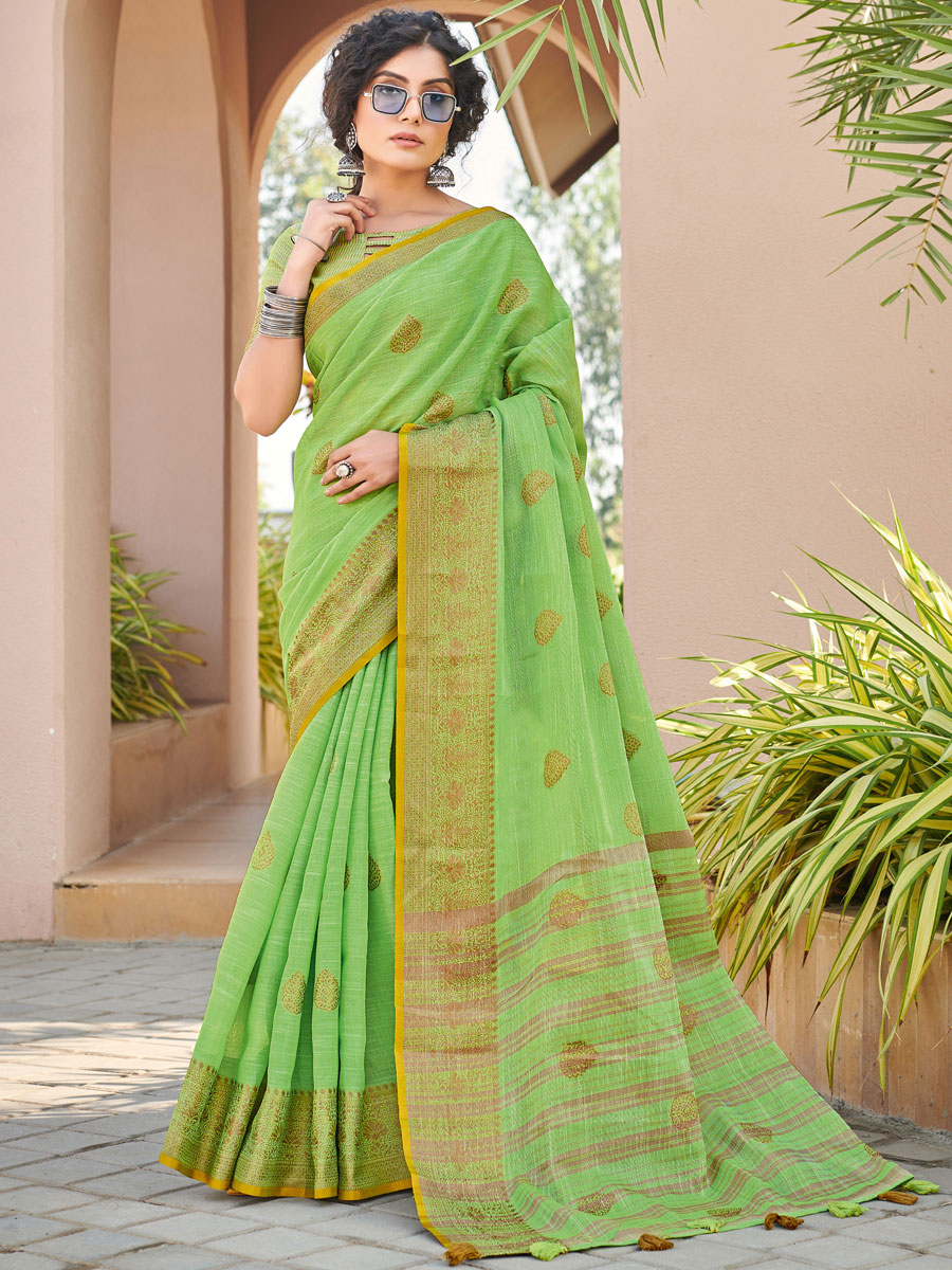 Green Cotton Handwoven Festival Saree