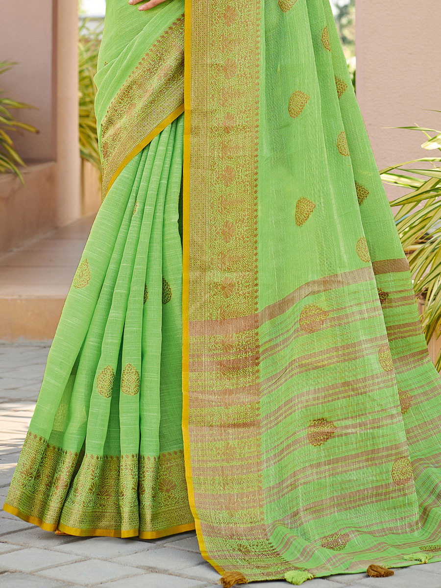 Green Cotton Handwoven Festival Saree