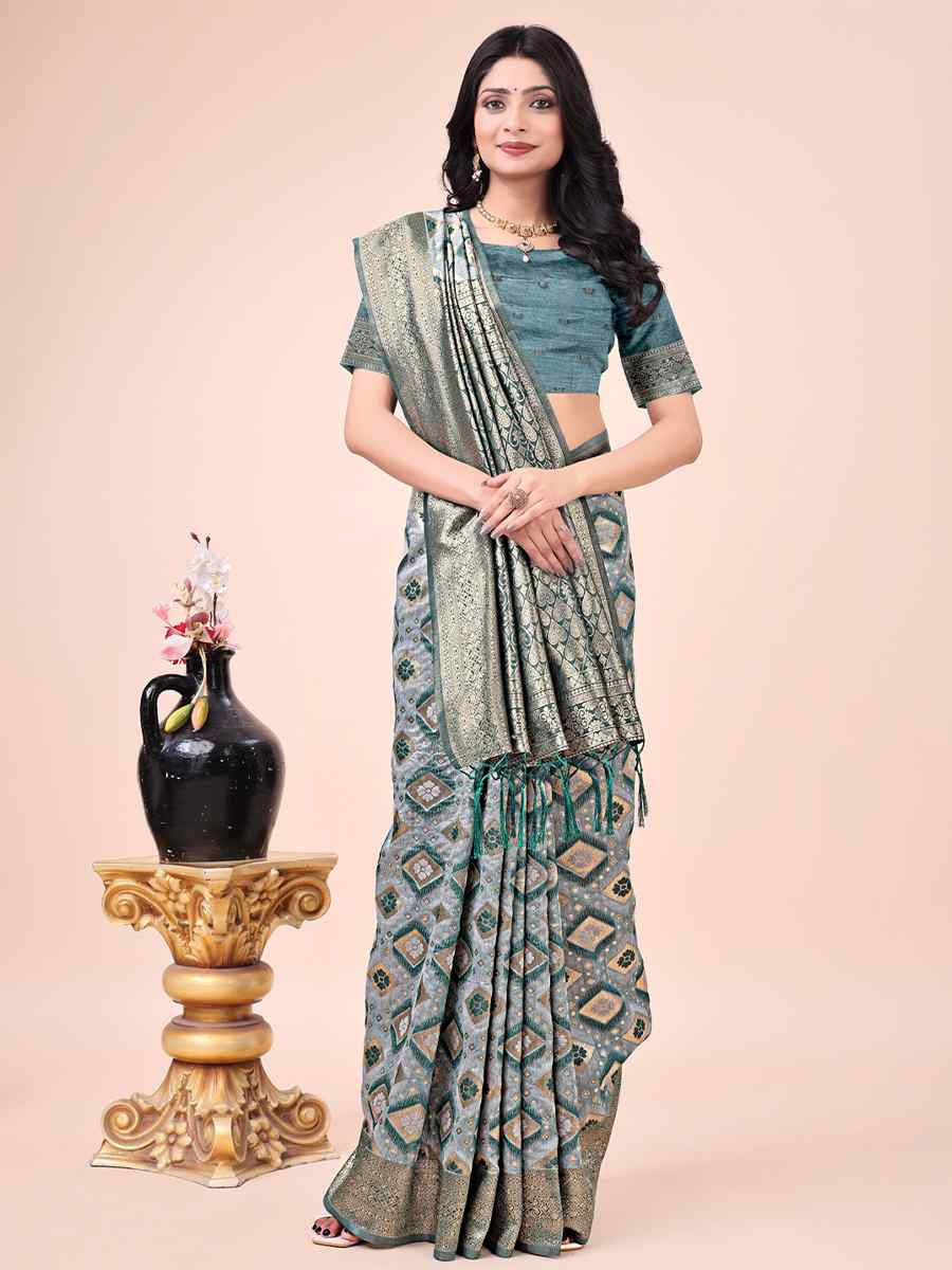 Green Cotton Handwoven Festival Wedding Fancy Heavy Border Saree