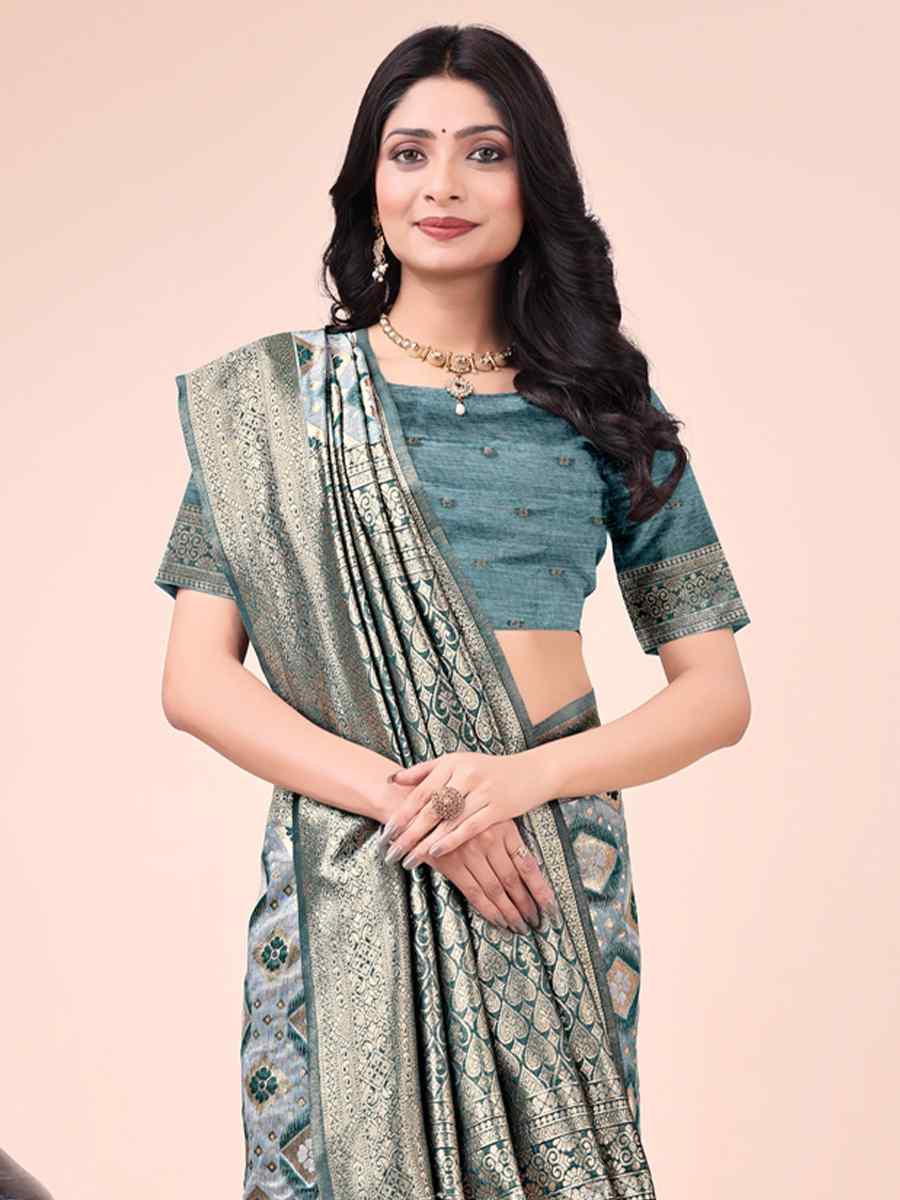 Green Cotton Handwoven Festival Wedding Fancy Heavy Border Saree