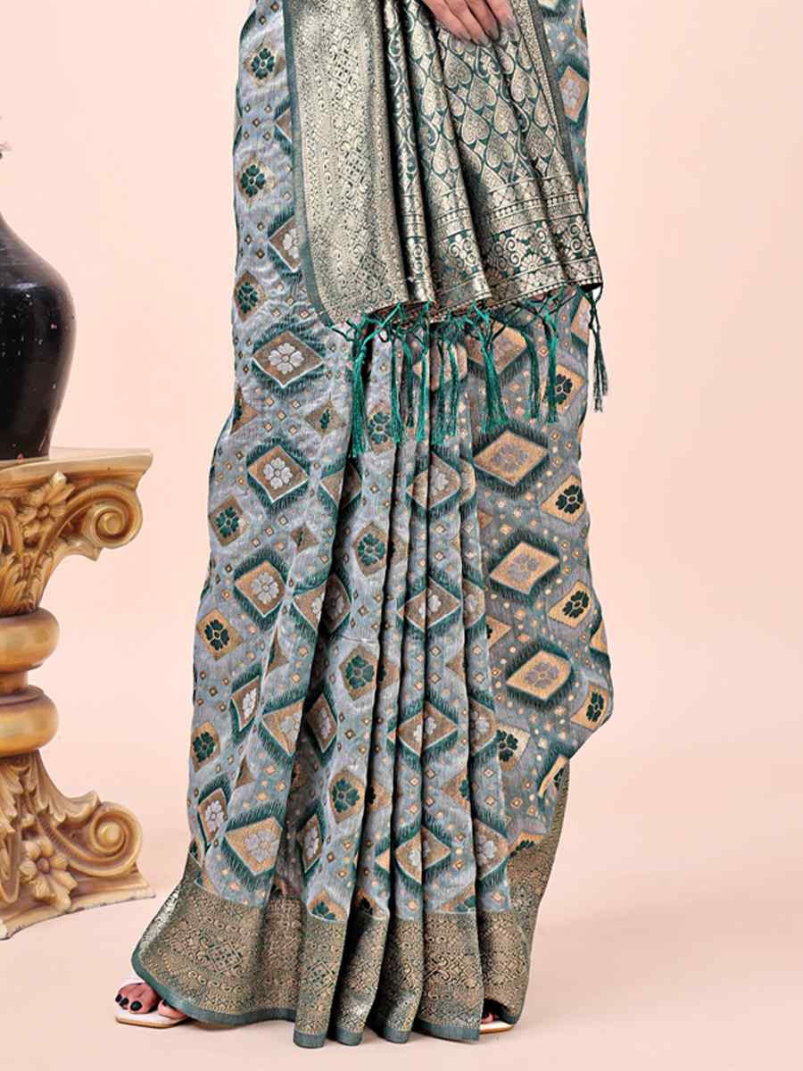 Green Cotton Handwoven Festival Wedding Fancy Heavy Border Saree