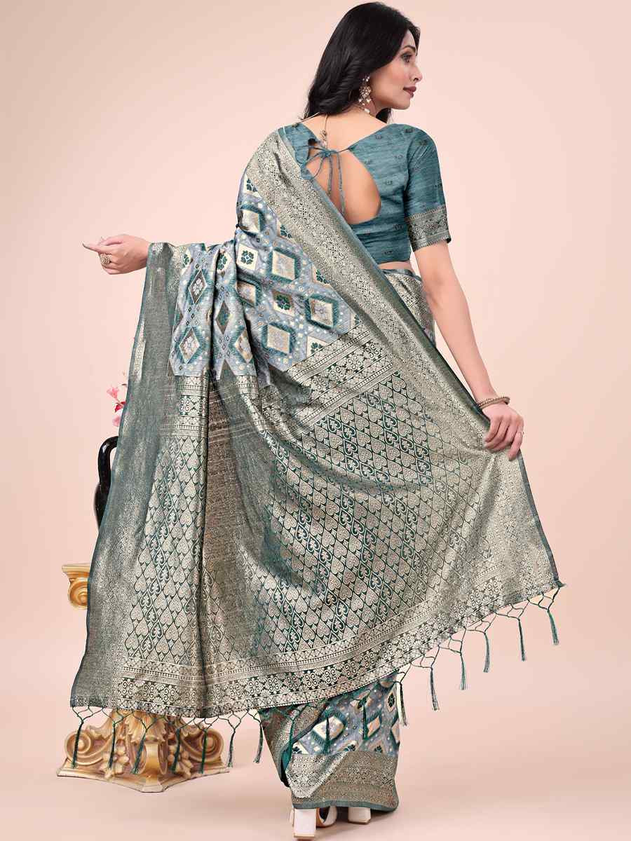 Green Cotton Handwoven Festival Wedding Fancy Heavy Border Saree