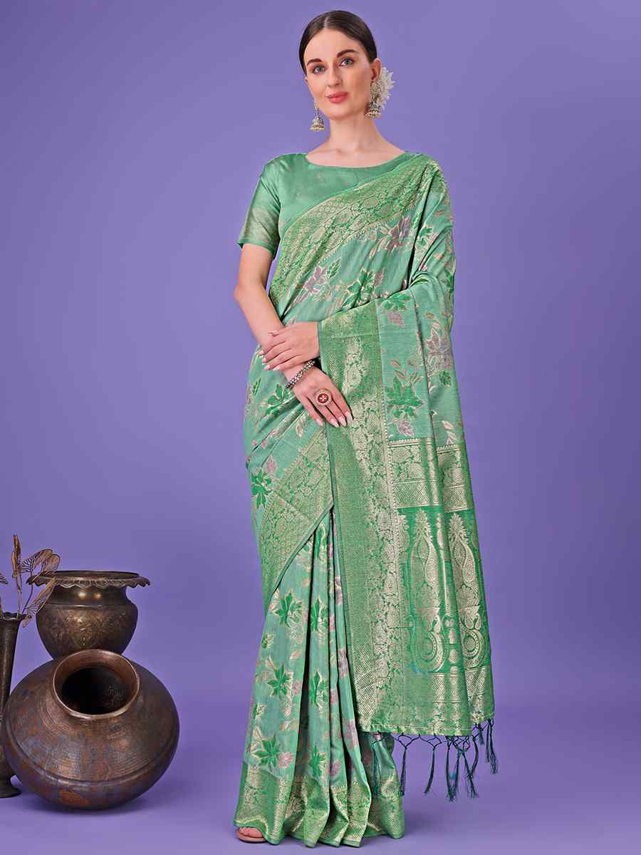 Green Cotton Handwoven Festival Wedding Fancy Heavy Border Saree