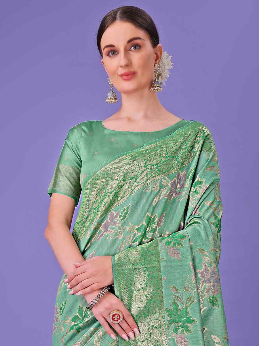 Green Cotton Handwoven Festival Wedding Fancy Heavy Border Saree