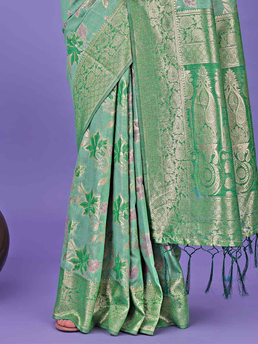 Green Cotton Handwoven Festival Wedding Fancy Heavy Border Saree