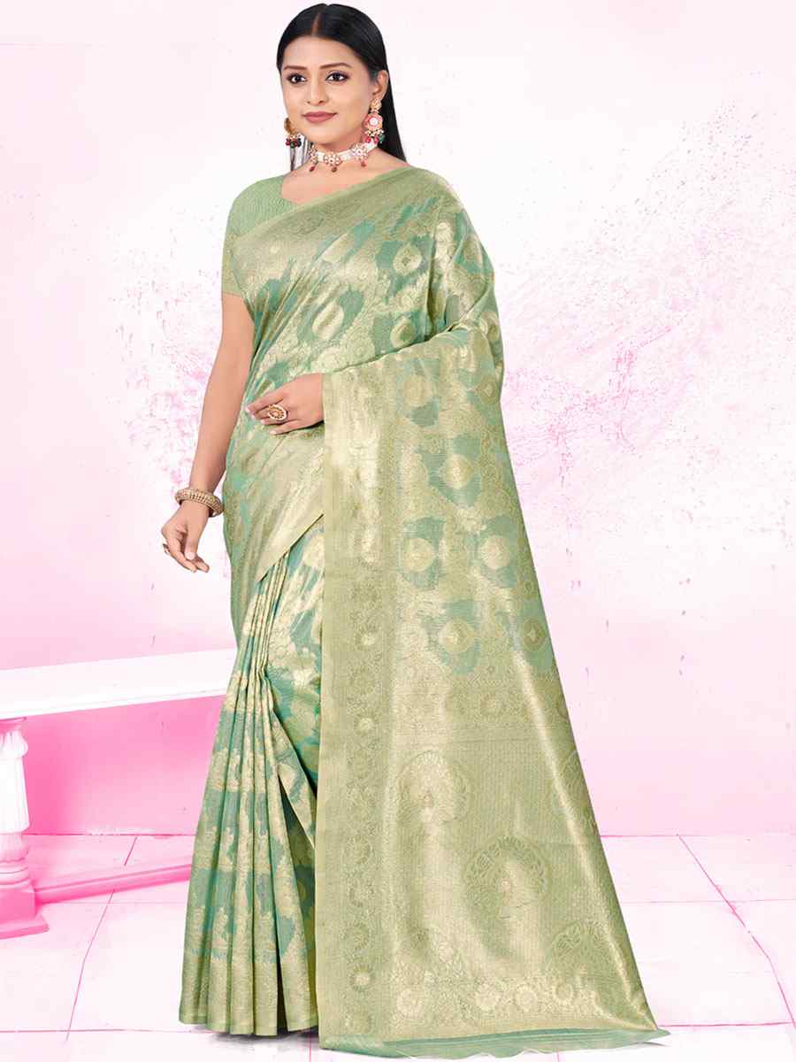 Green Cotton Handwoven Wedding Festival Heavy Border Saree