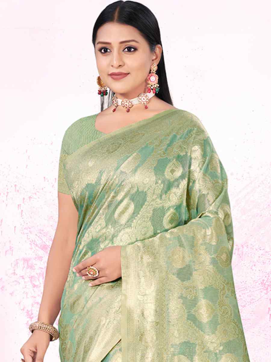 Green Cotton Handwoven Wedding Festival Heavy Border Saree