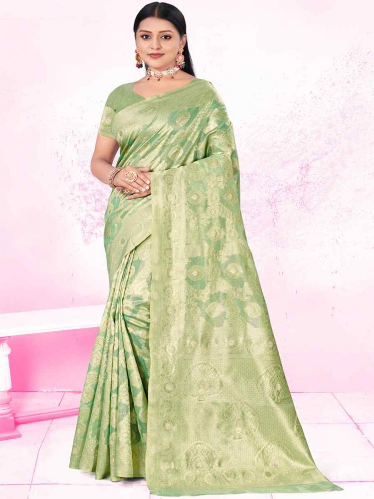 Green Cotton Handwoven Wedding Festival Heavy Border Saree