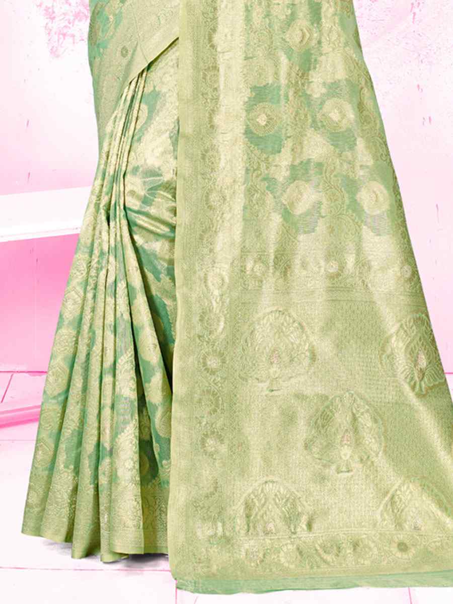 Green Cotton Handwoven Wedding Festival Heavy Border Saree