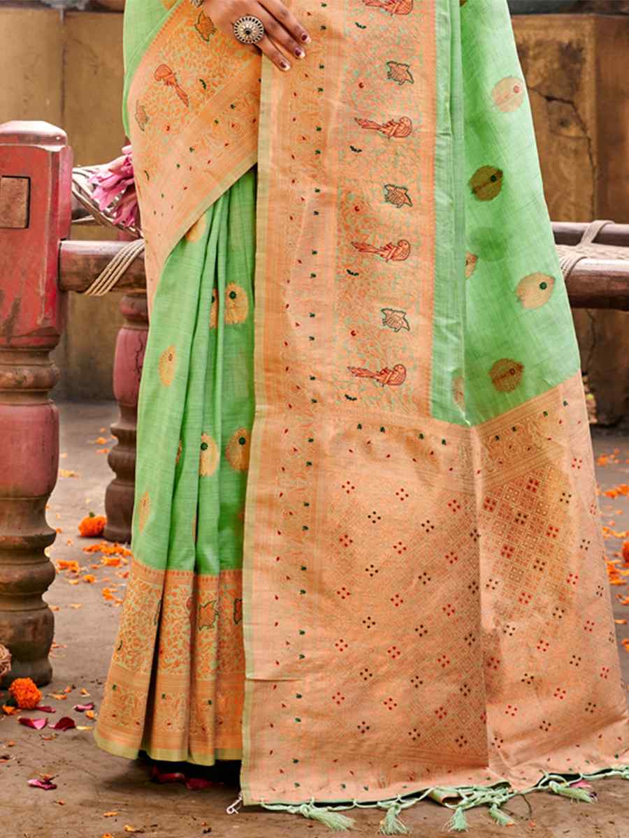 Green Cotton Handwoven Wedding Festival Heavy Border Saree