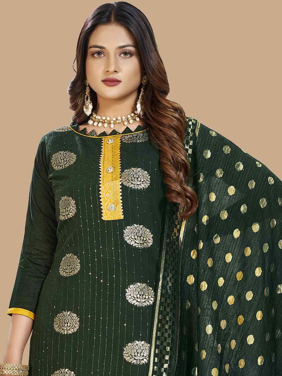 Green Cotton Jacquard Handwoven Casual Festival Pant Salwar Kameez