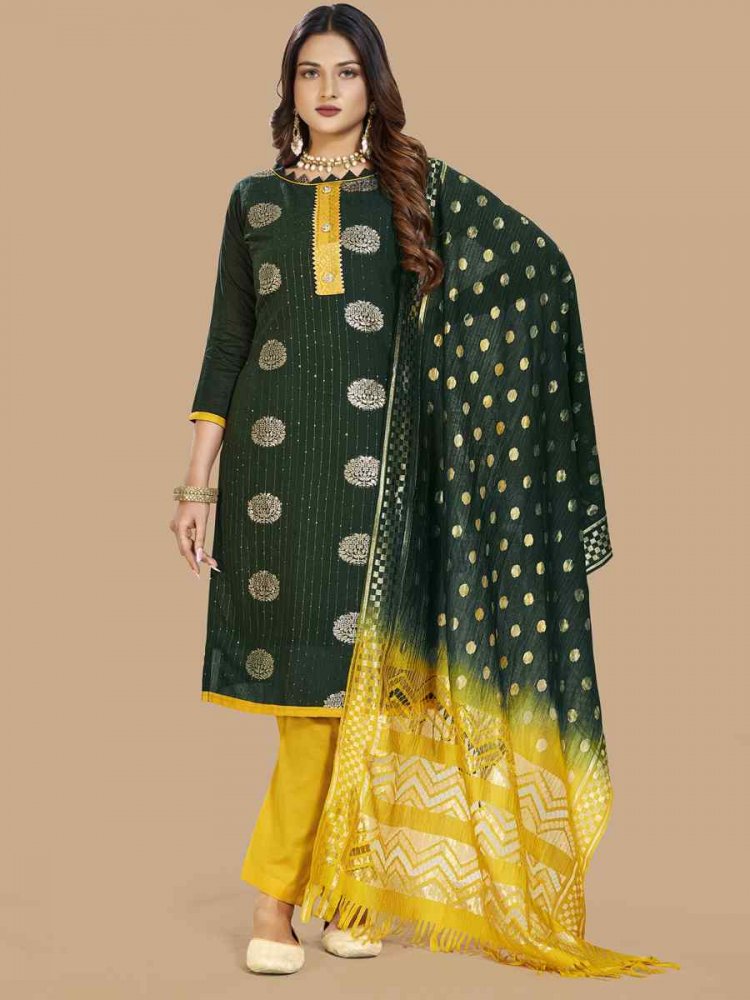 Green Cotton Jacquard Handwoven Casual Festival Pant Salwar Kameez