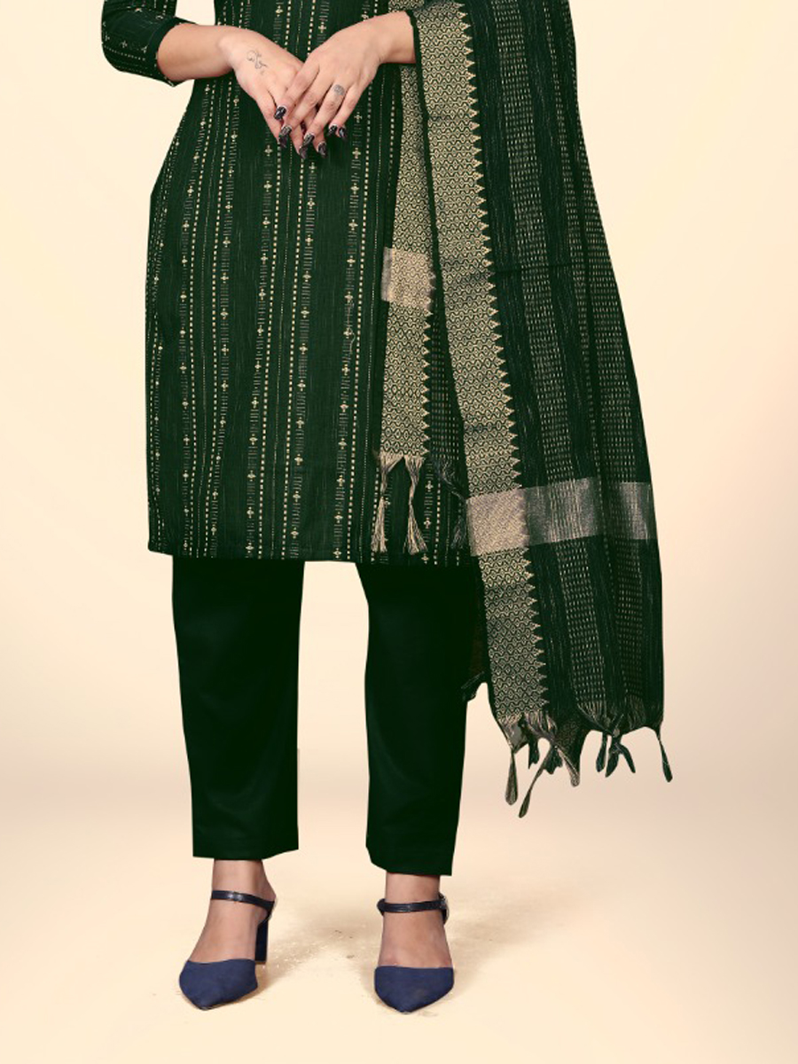 Green Cotton Jacquard Printed Casual Festival Pant Salwar Kameez