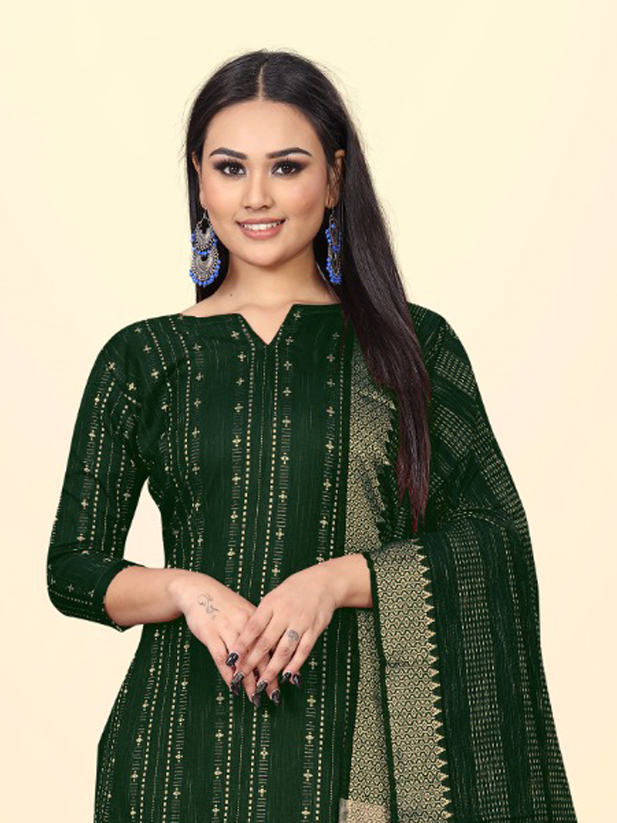 Green Cotton Jacquard Printed Casual Festival Pant Salwar Kameez