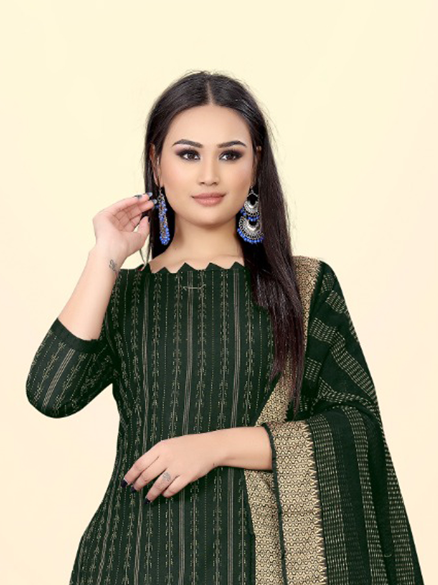 Green Cotton Jacquard Printed Casual Festival Pant Salwar Kameez