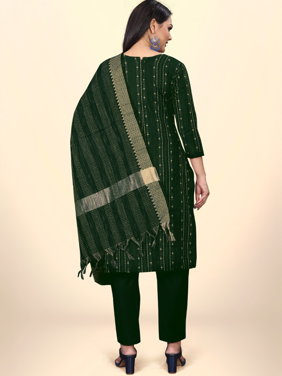 Green Cotton Jacquard Printed Casual Festival Pant Salwar Kameez