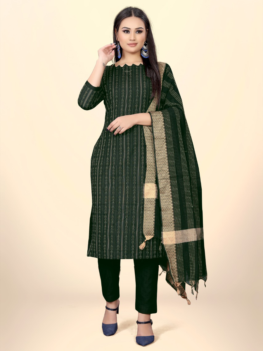 Green Cotton Jacquard Printed Casual Festival Pant Salwar Kameez
