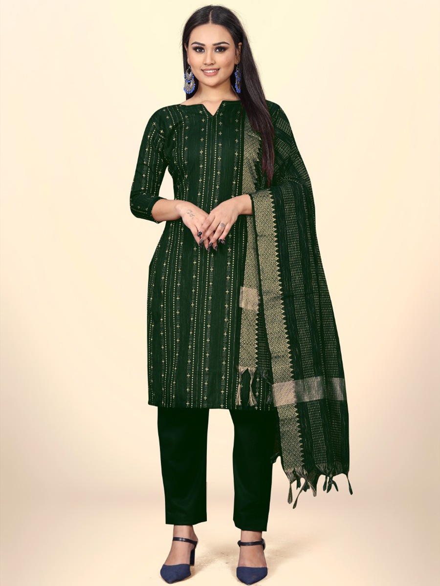 Green Cotton Jacquard Printed Casual Festival Pant Salwar Kameez