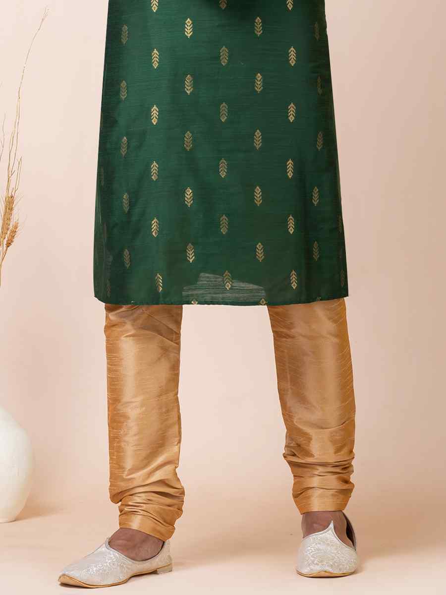 Green Cotton Jacquard Silk Woven Festival Mehendi Kurta