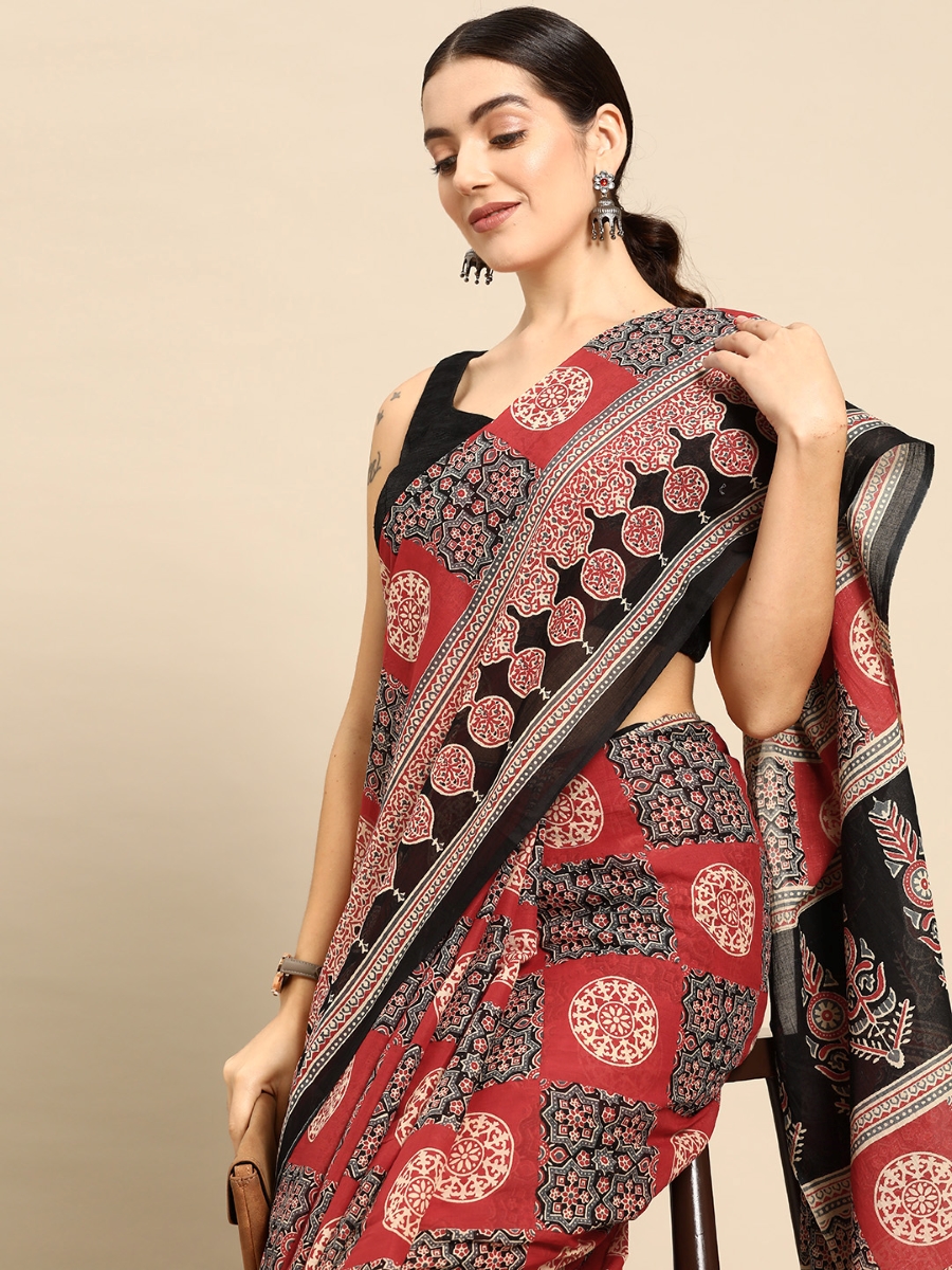 Green Cotton Printed Festival Casual Contemporary Sarees