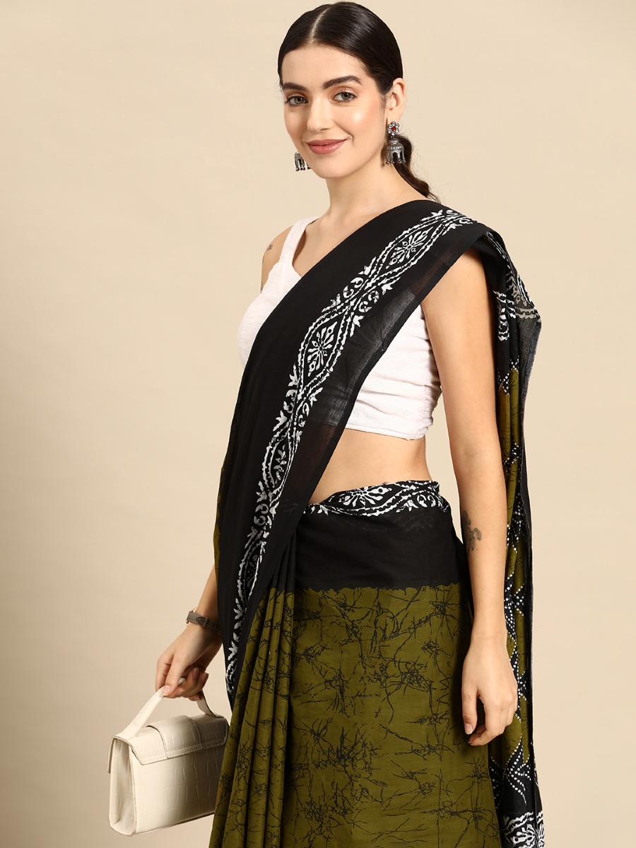 Green Cotton Printed Festival Casual Contemporary Sarees