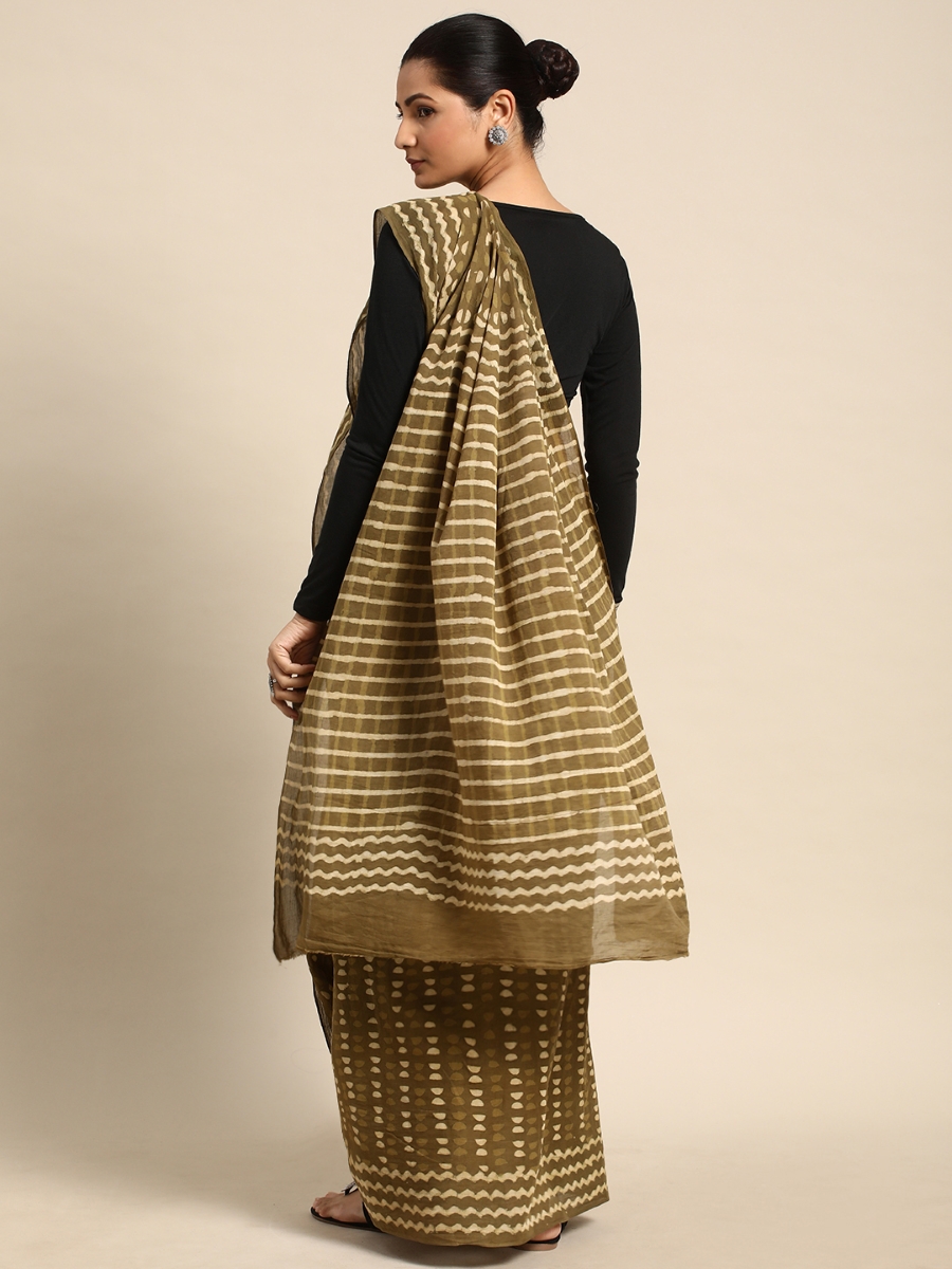 Green Cotton Printed Festival Casual Contemporary Sarees