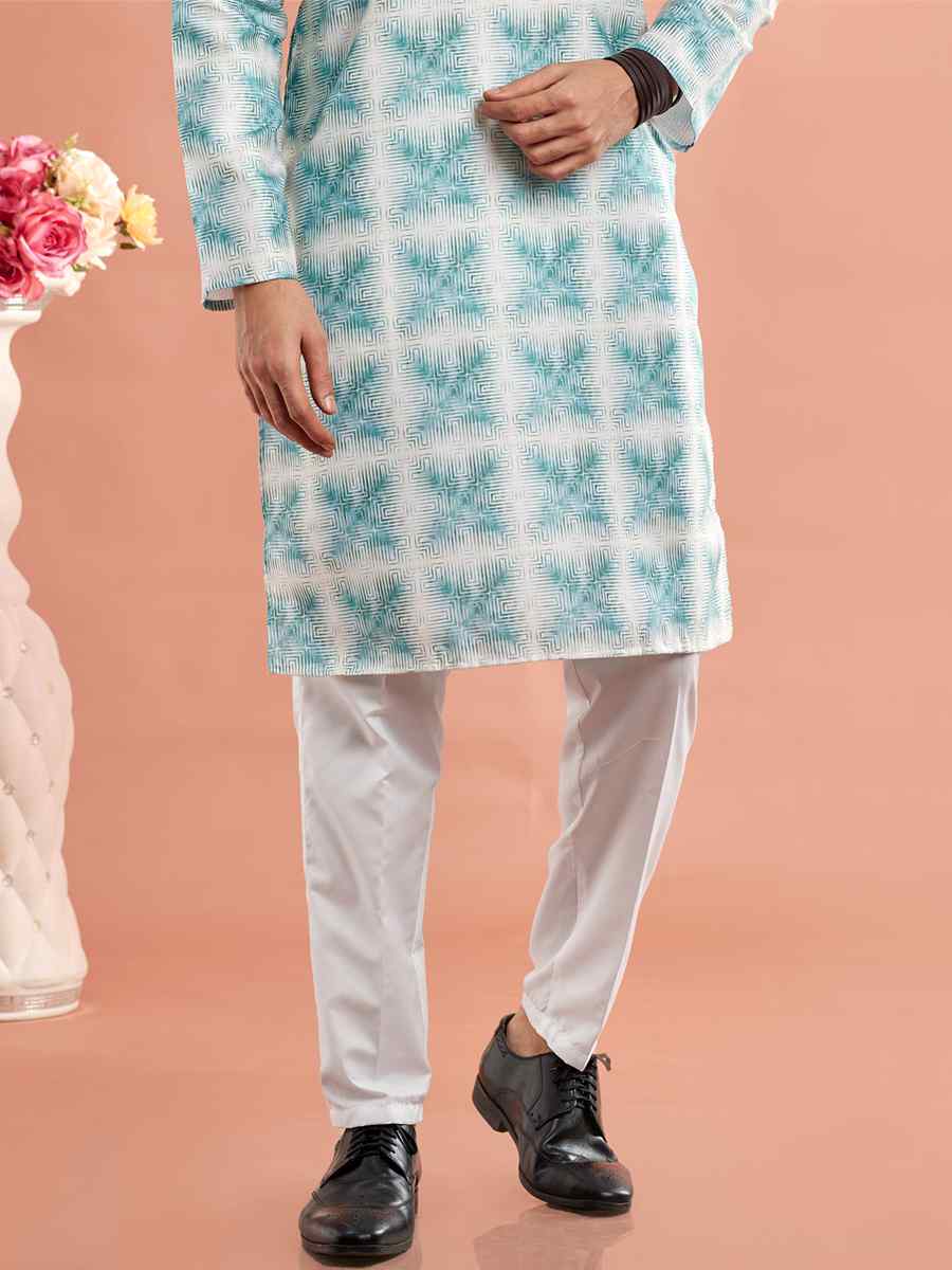 Green Cotton Printed Festival Casual Kurta