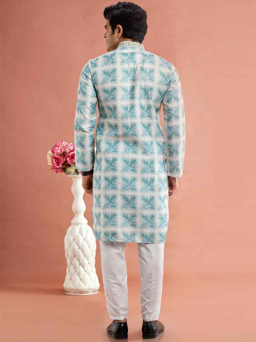 Green Cotton Printed Festival Casual Kurta