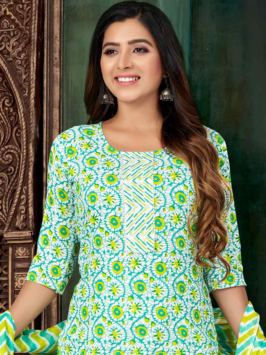 Green Cotton Printed Festival Casual Pant Salwar Kameez