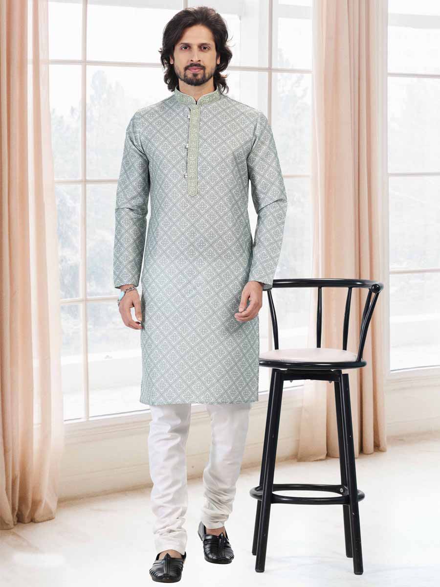 Green Cotton Printed Festival Mehendi Kurta